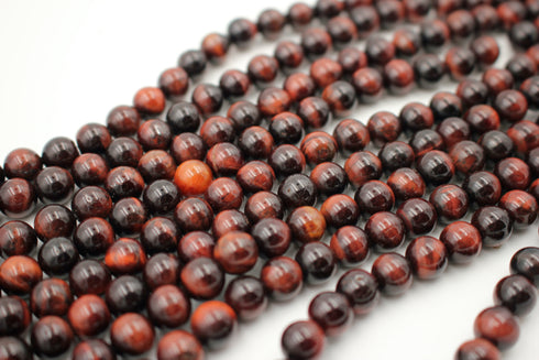 Red Tiger Eye Gemstone Beads, 8mm, Round